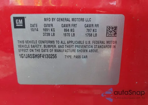 2015 Chevrolet Sonic Ls Auto из США, поврежденный, VIN 1G1JA5SH9F4130256